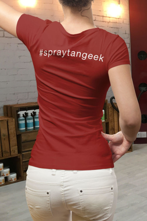 Ladies #spraytangeek T-Shirt met Suntana Logo (kastanjebruin)